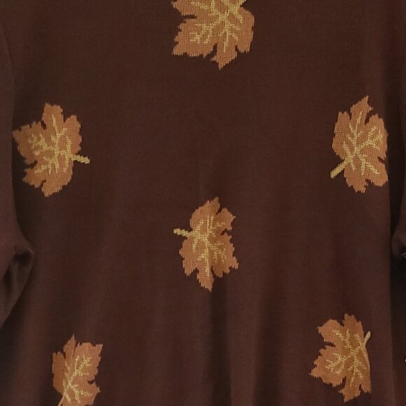 PLUS SIZE RETROLOGY TOSSED LEAF CREWNECK SWEATER| CHOCOLATE FONDANT COMBO |SZ 2X - Picture 3 of 10